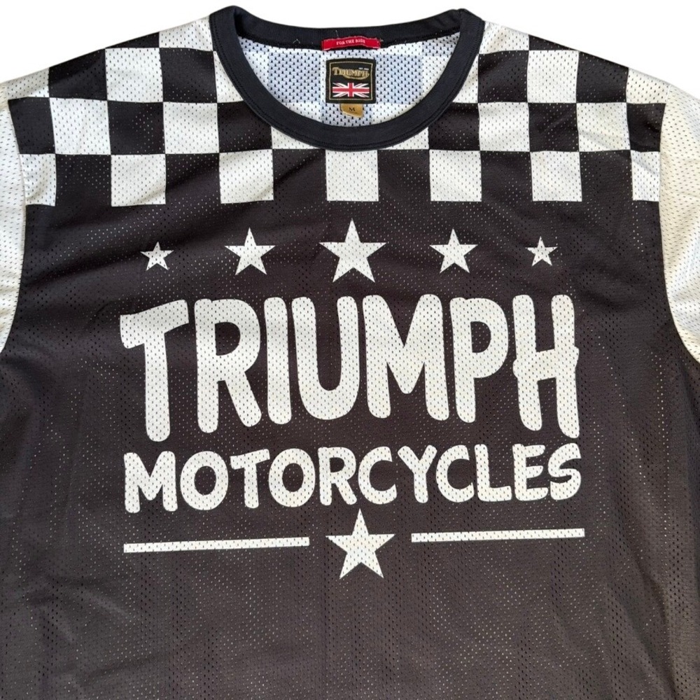 NWOT Triumph Motorcycle Sawyer Heritage Racing Jersey Checkered Sz M Black - Picture 3 of 8
